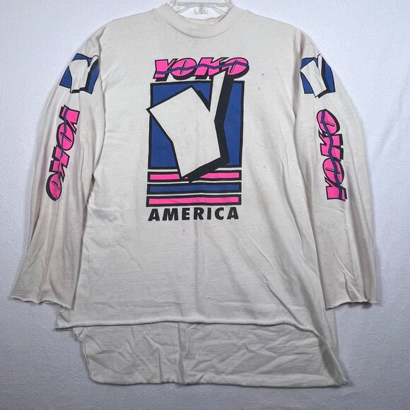 Yoko Racewear Long sleeve 100% Cotton XL VTG 90s Distressed Graphic Print Logo - Picture 1 of 16